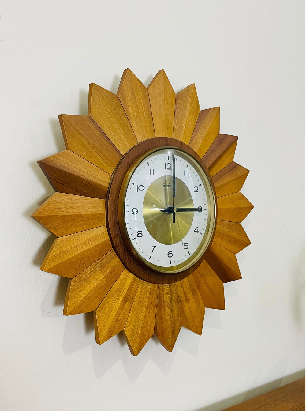 Mid Century European Sunburst Timber Clock by Bentima