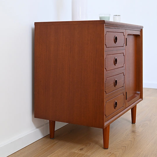 Mid Century Walnut Sideboard LP Record Cabinet with Drawers by Chiswell