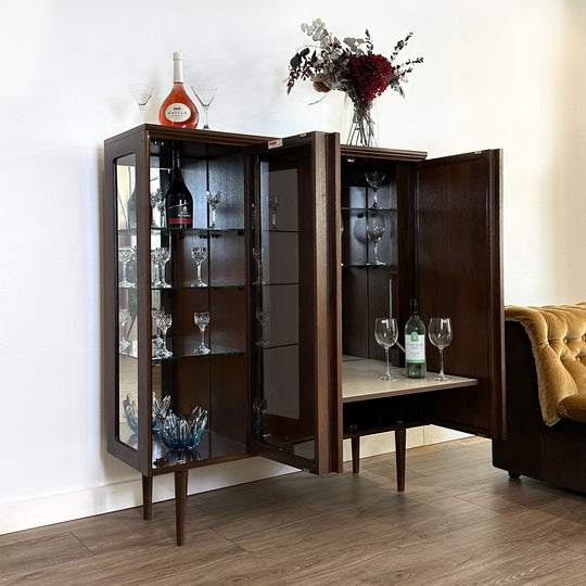 Mid Century Walnut Sideboard Display Cocktail Bar Cabinet by Chiswell