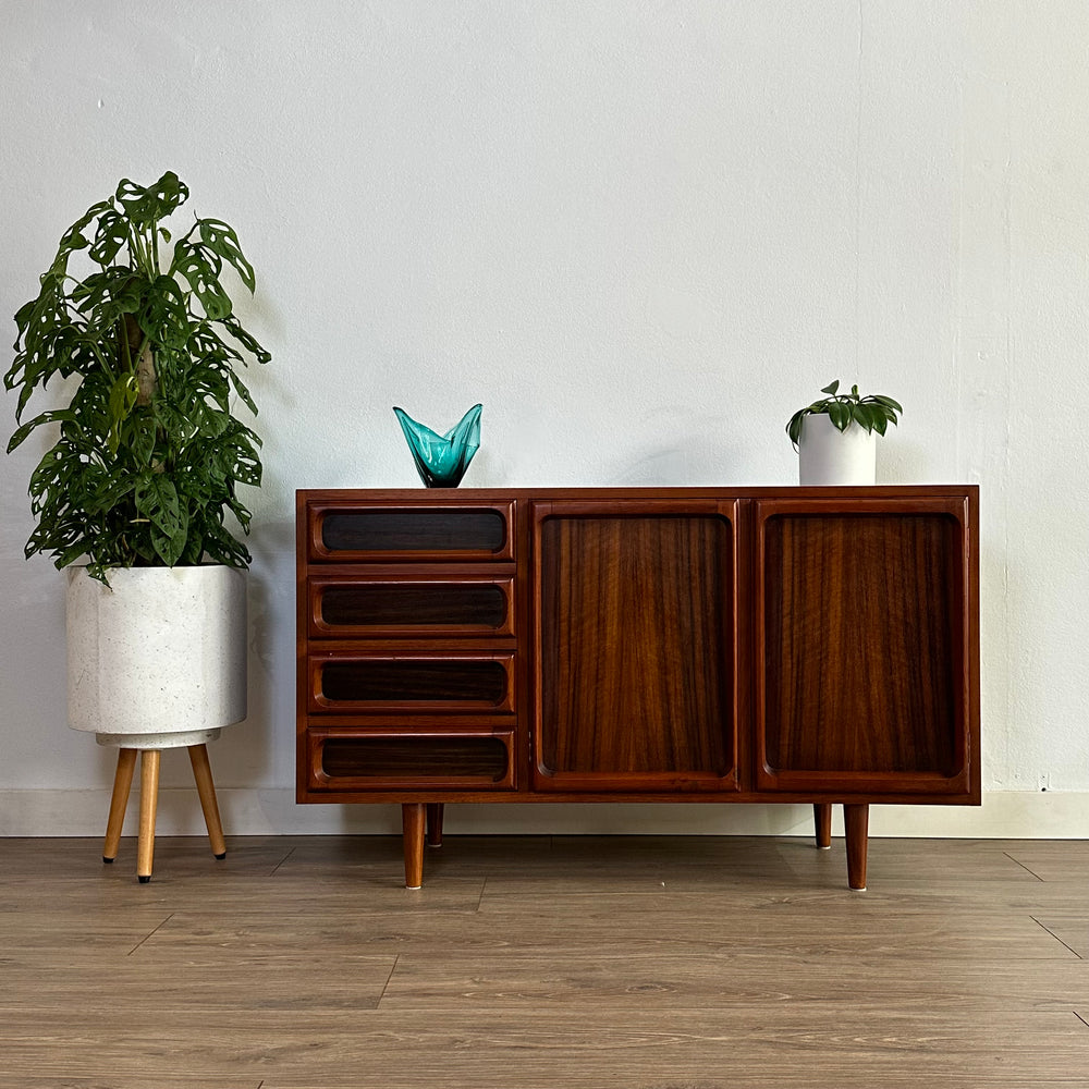 Mid Century Walnut Sideboard with drawers LP Record Cabinet by Chiswell