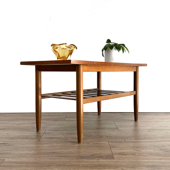 Mid Century Teak Coffee Table with Magazine Shelf