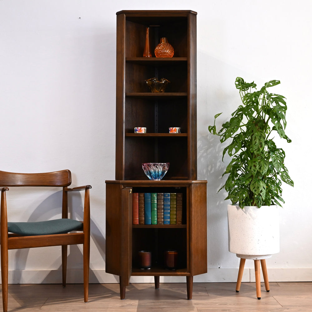 Mid Century Walnut Sideboard Corner Cabinet Bookshelf by Chiswell