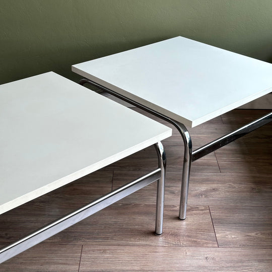 Retro Coffee Tables White Laminate and Curved Chrome