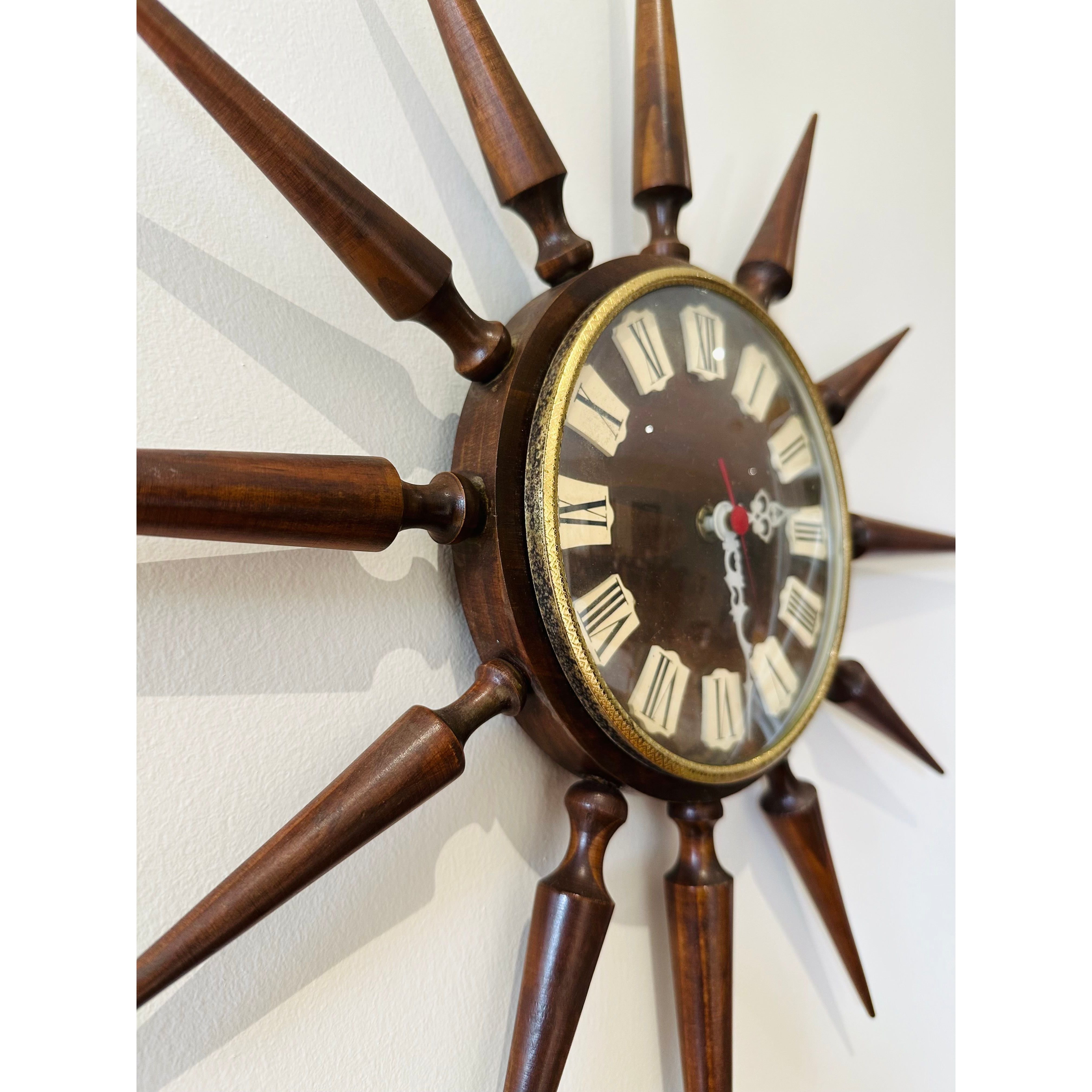 Mid Century Teak Starburst Sunburst Wall Clock with Junghans