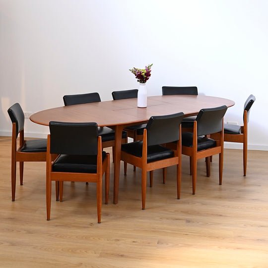 Mid Century Teak Extendable Oval Dining Table by Noblett