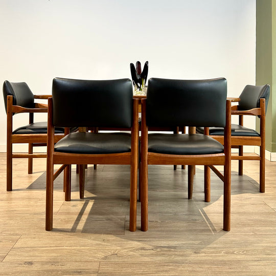 6x Mid Century Parker Teak and Leather Dining Chairs