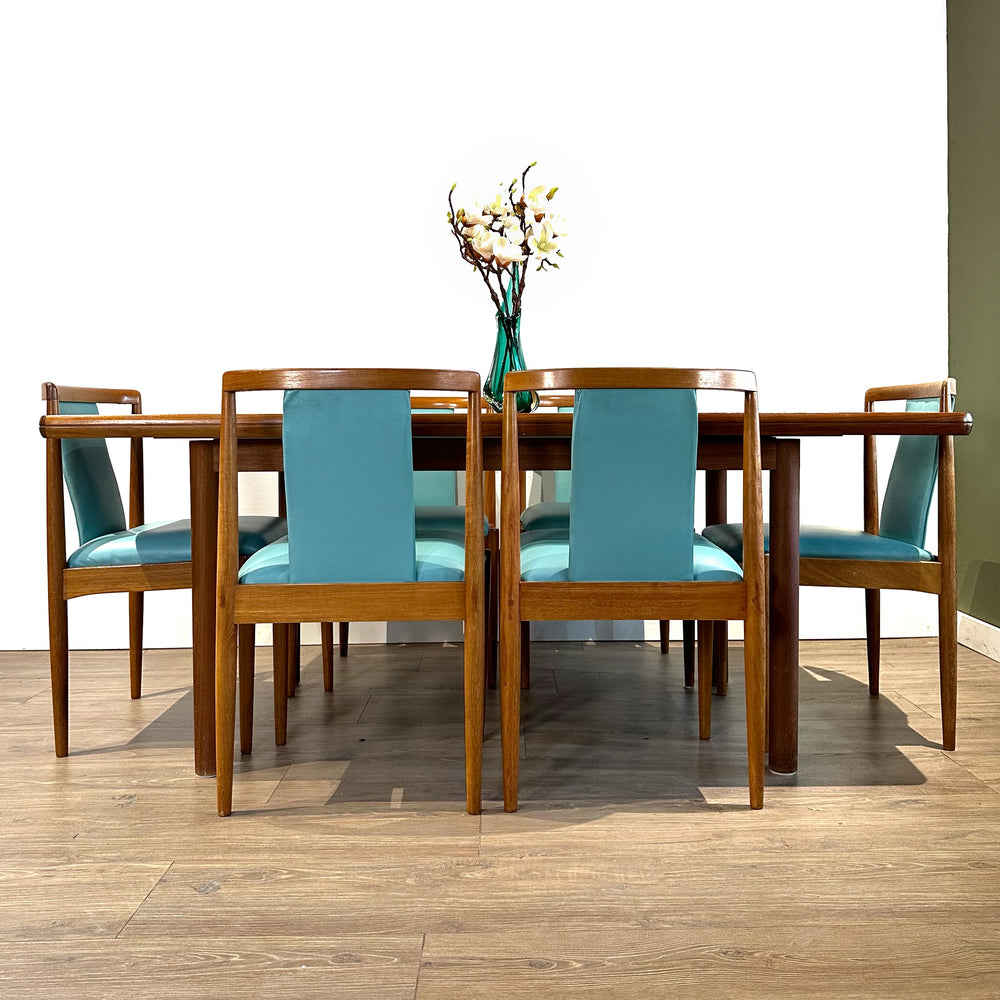 8x Parker Teak T-Back Dining Chairs and Teak Extension Table