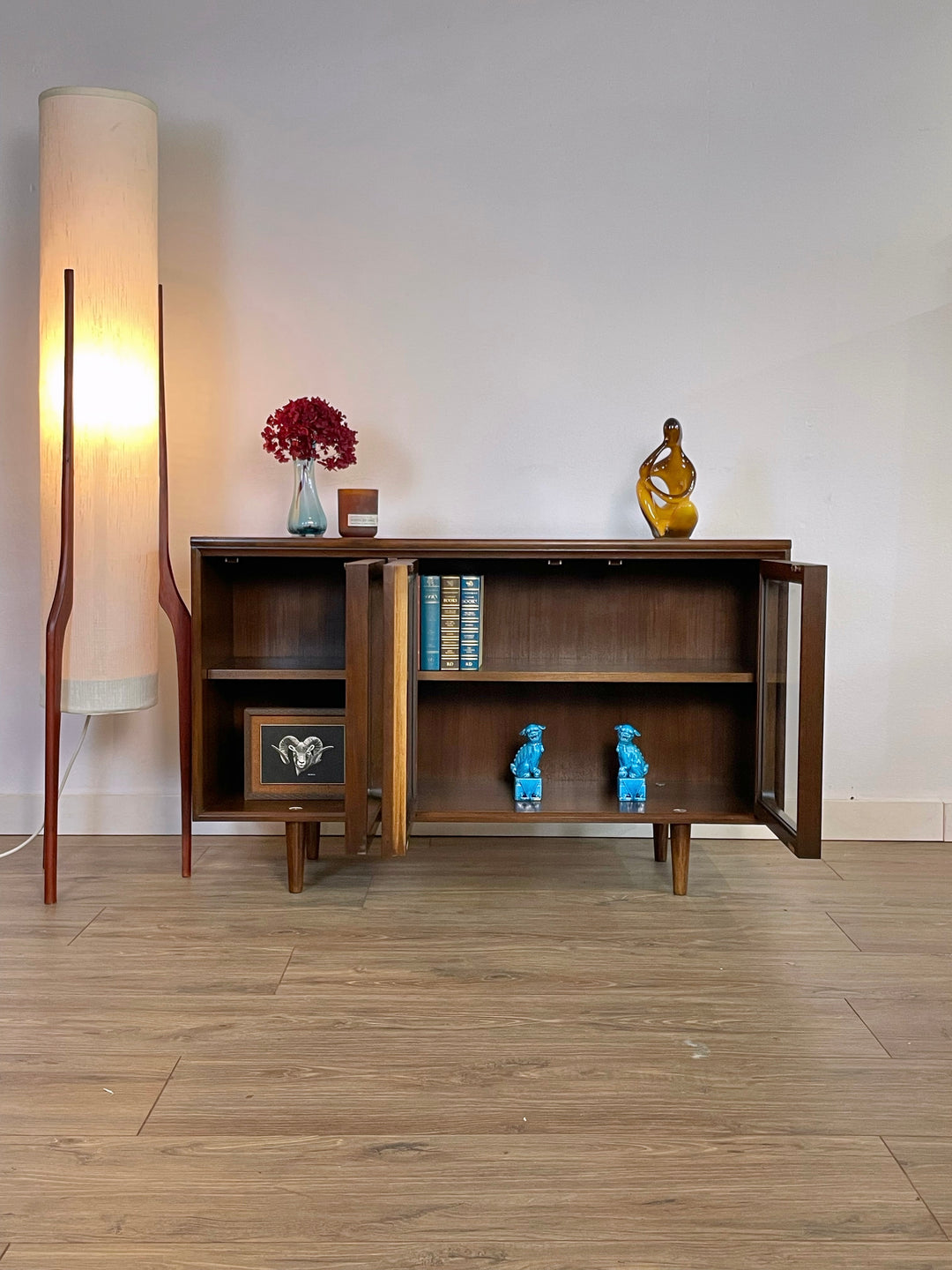 Mid Century Walnut Sideboard Display Cabinet by Chiswell