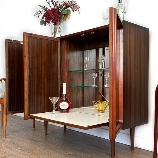 Mid Century Walnut Sideboard Bar Cabinet by Chiswell