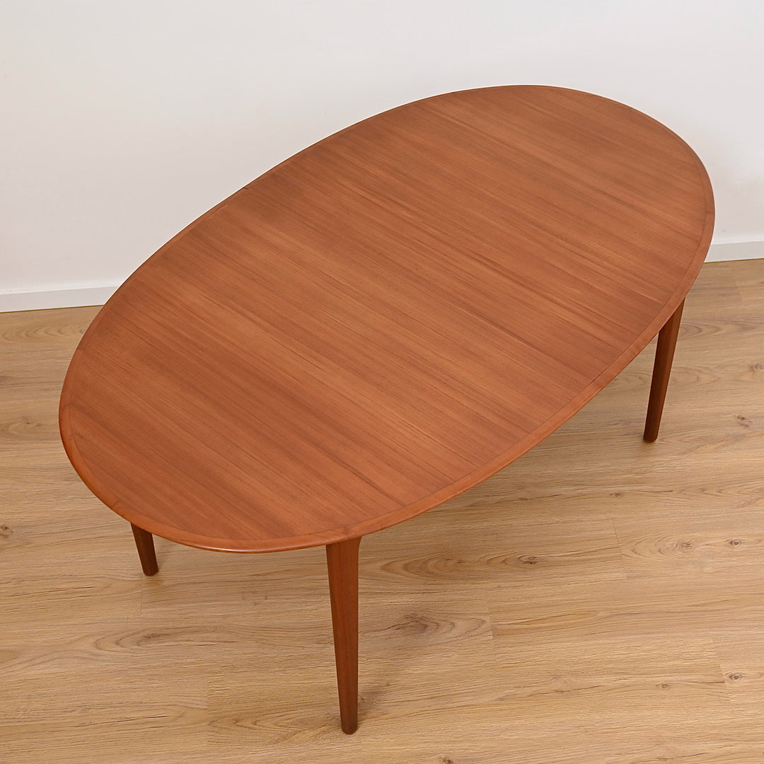 Mid Century Teak Extendable Oval Dining Table by Noblett
