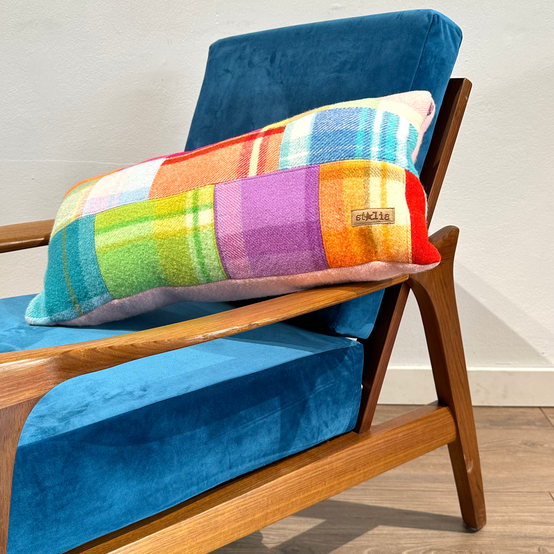 Vintage Blanket Throw Cushion - patchwork multicolour