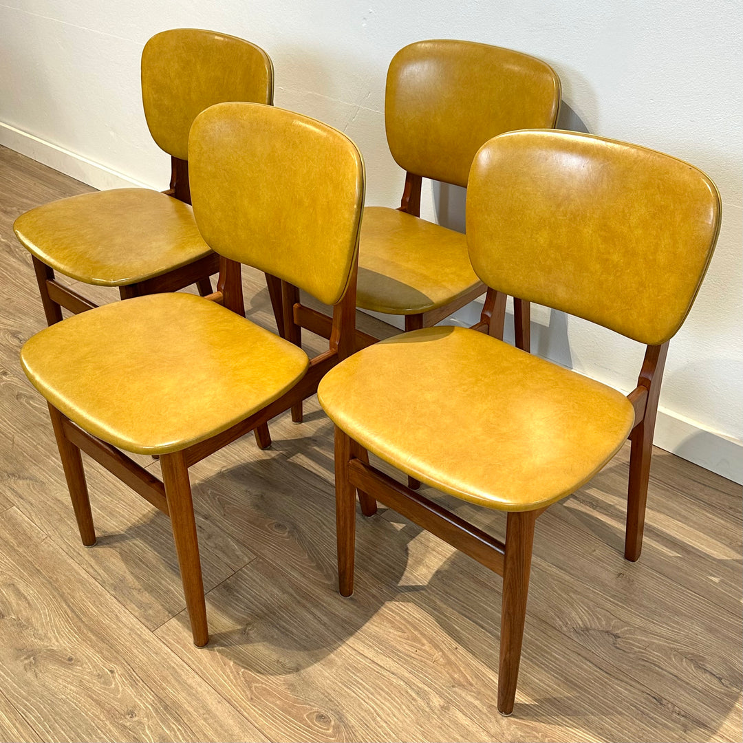 4x Mid Century Teak Mustard Vinyl Dining Chairs by Elite