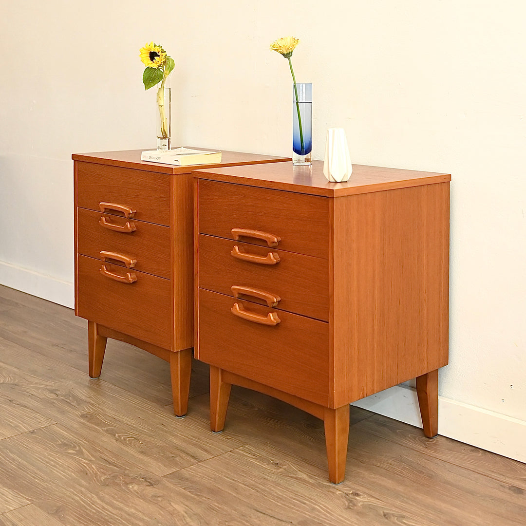 Mid Century Teak Bedside Table Pair by Reliance