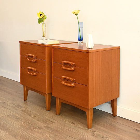 Mid Century Teak Bedside Table Pair by Reliance