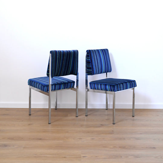 Mid Century Retro Blue Striped Velvet and Chrome Dining Set by ULTRA