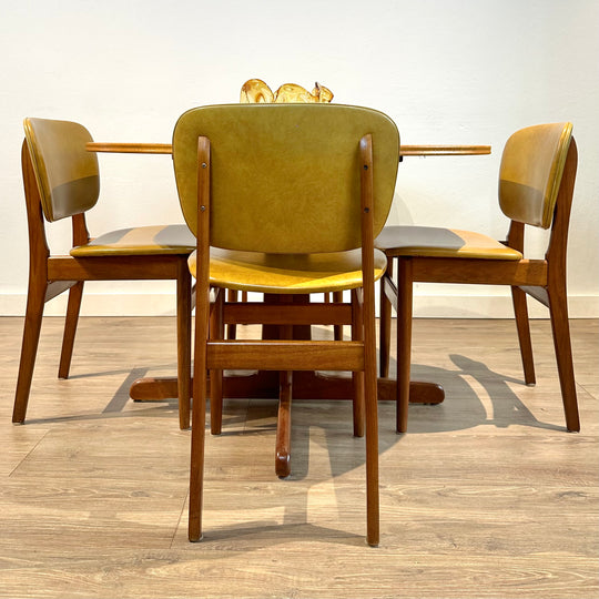 4x Mid Century Teak Mustard Vinyl Dining Chairs by Elite