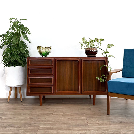 Mid Century Sideboard LP Record Cabinet in Walnut