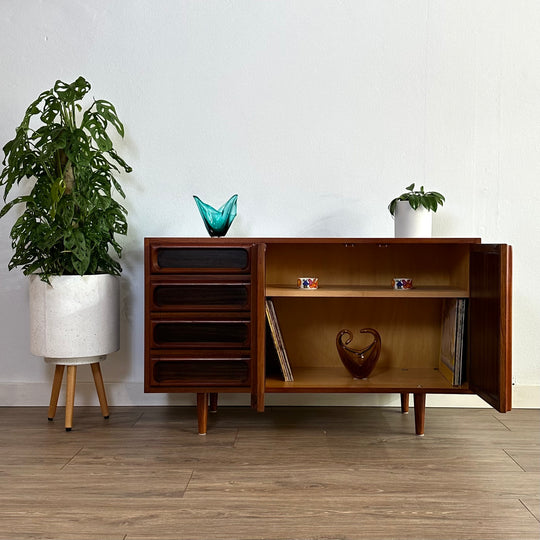 Mid Century Walnut Sideboard with drawers LP Record Cabinet by Chiswell