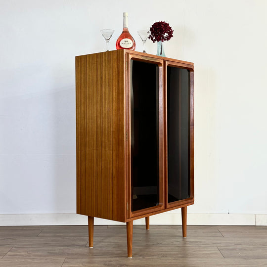 Mid Century Teak and Smoked Glass Display Cabinet LP cabinet made by Chiswell