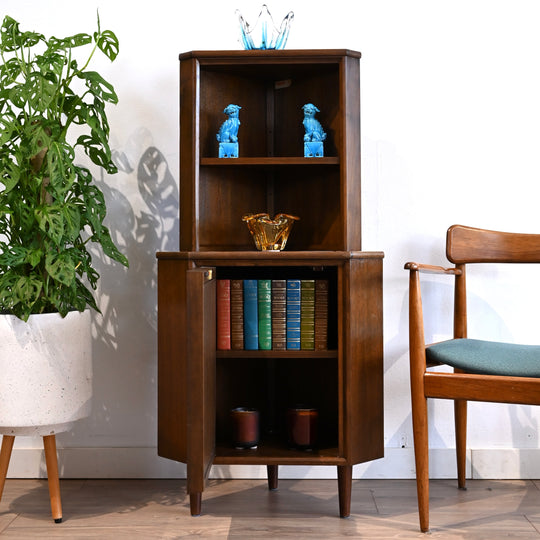 Mid Century Walnut Sideboard Corner Cabinet Bookshelf by Chiswell