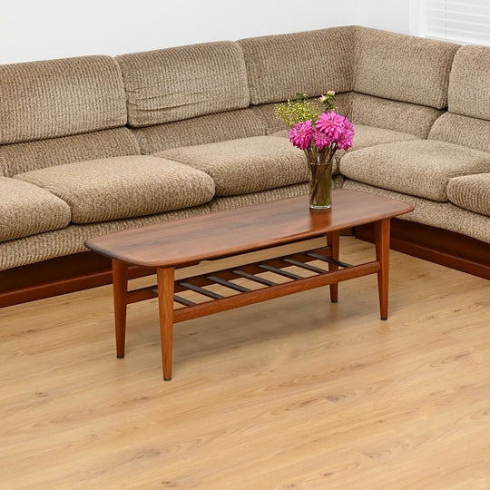 Mid Century Teak Coffee Table with Magazine Shelf by J.McCain Furniture