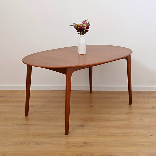 Mid Century Teak Extendable Oval Dining Table by Noblett