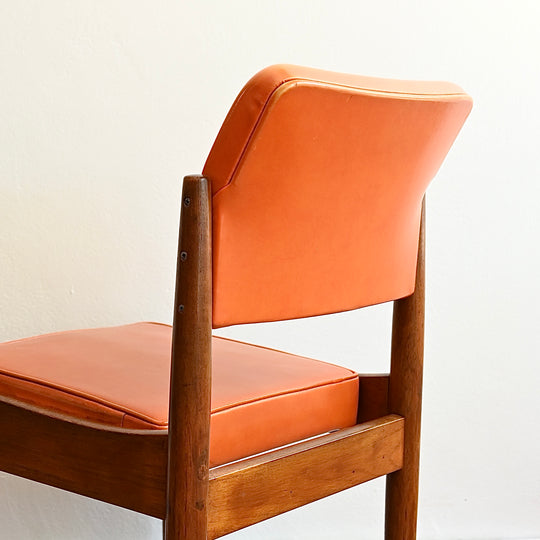 8x Mid Century Teak and Orange Vinyl Dining Chairs by Chiswell