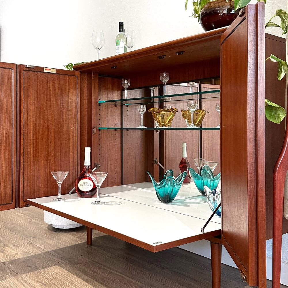 Mid Century Walnut Sideboard Bar Cabinet by Chiswell