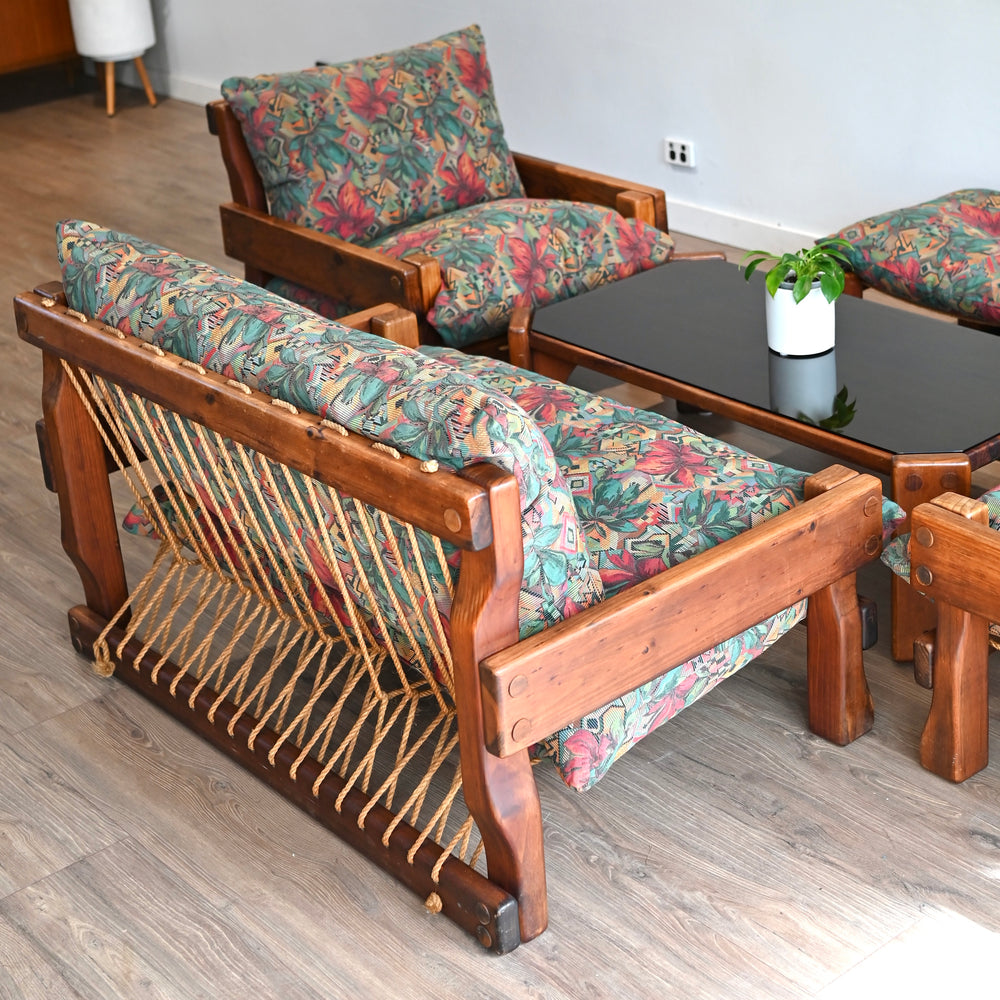 Mid Century Retro Post and Rail Style Lounge Suite - reupholster available