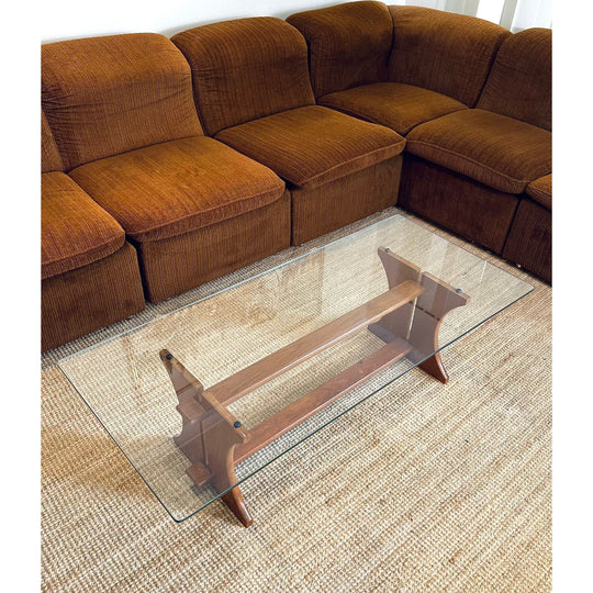 Mid century vintage TH Brown teak and glass “Virgo” coffee table