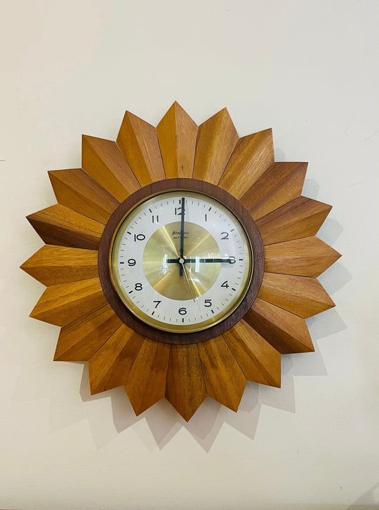 Mid Century European Sunburst Timber Clock by Bentima