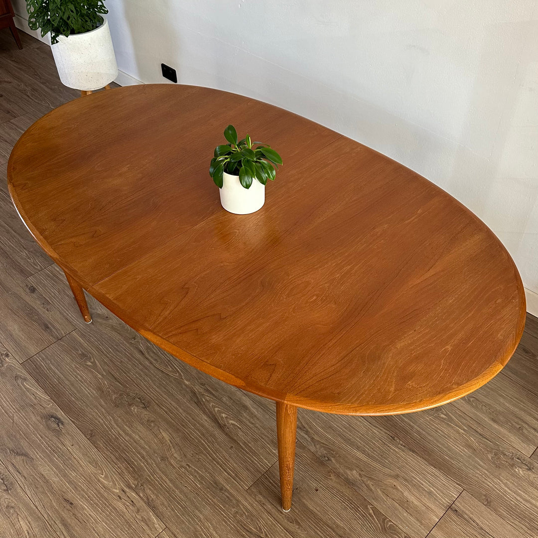 Parker Teak Mid Century Oval Double Extendable Dining Table