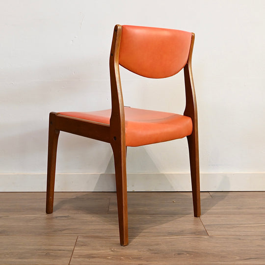 Mid Century Teak Orange Vinyl Dining Chairs