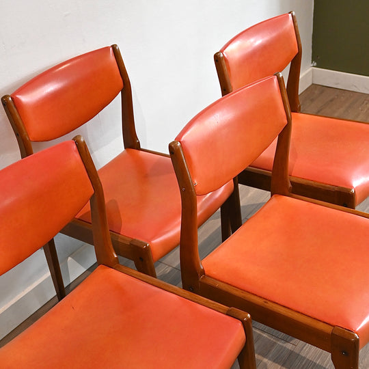 Mid Century Teak Orange Vinyl Dining Chairs