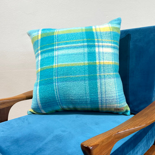 Vintage Blanket Throw Cushion - blue wool