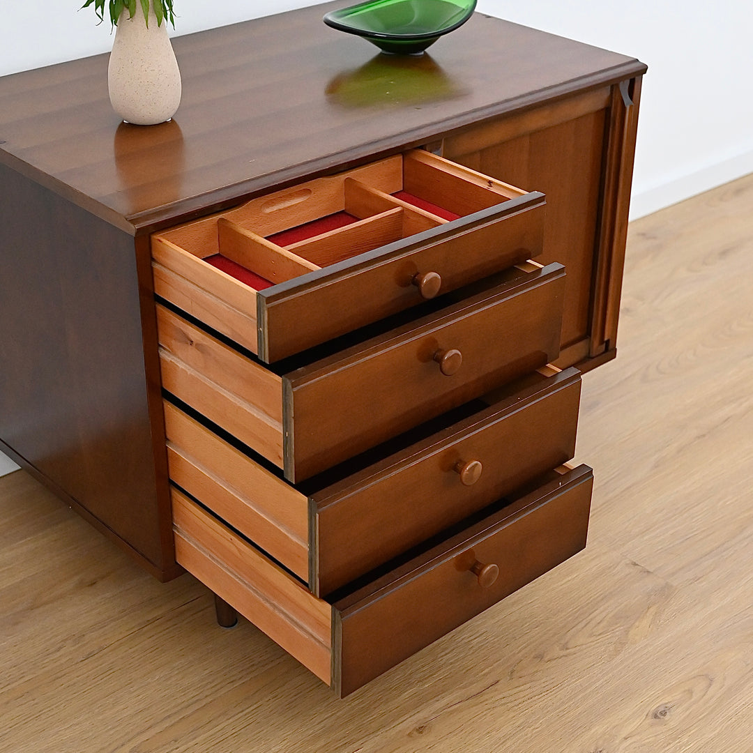 Mid Century Walnut Storage Cabinet with Drawers by MobilStil Varese Italy
