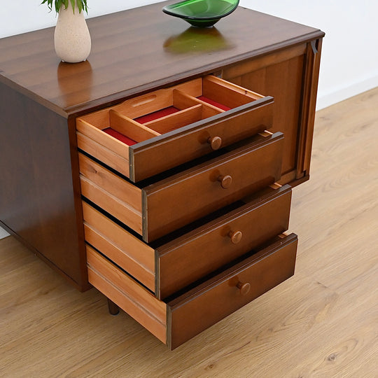 Mid Century Walnut Storage Cabinet with Drawers by MobilStil Varese Italy