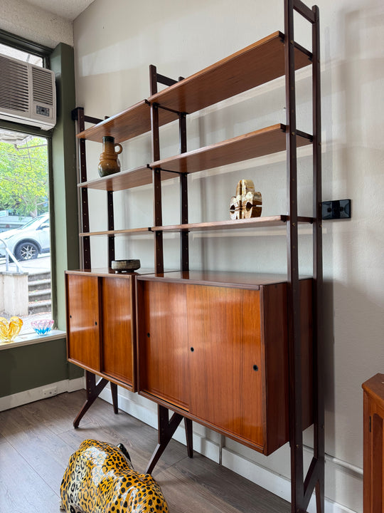 Mid Century Italian Ladderax Style Teak Wall Unit