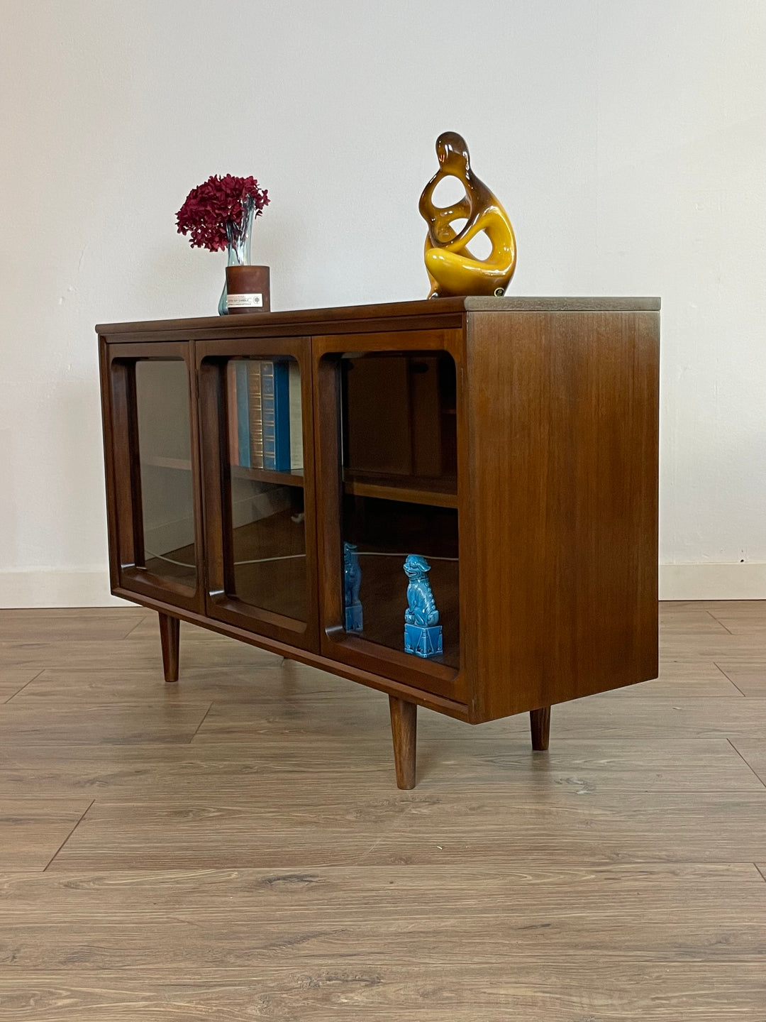 Mid Century Walnut Sideboard Display Cabinet by Chiswell