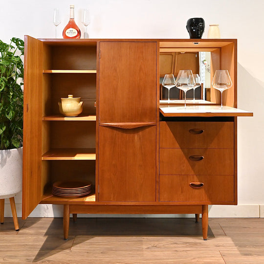 Mid Century Teak Sideboard Buffet Bar Cabinet by Chiswell