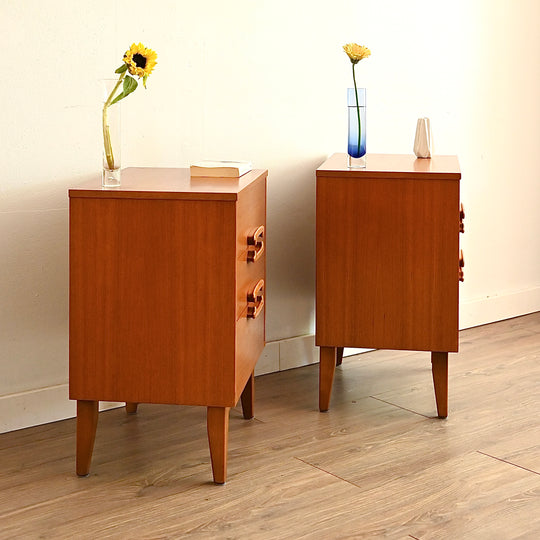 Mid Century Teak Bedside Table Pair by Reliance