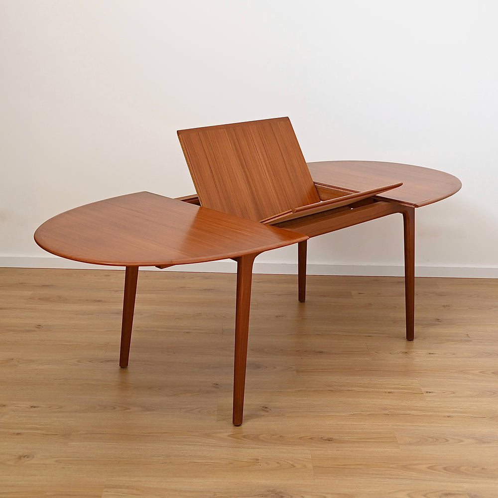 Mid Century Teak Extendable Oval Dining Table by Noblett
