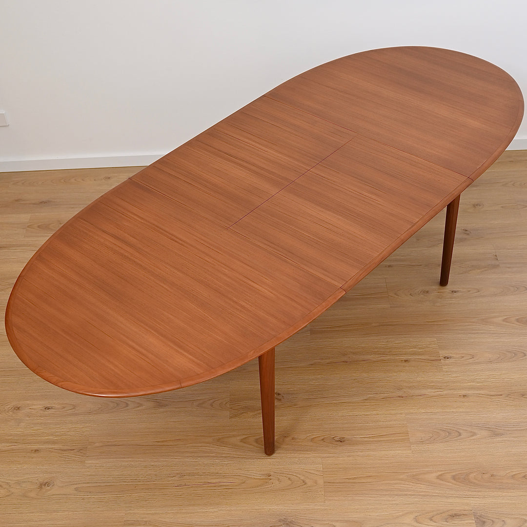 Mid Century Teak Extendable Oval Dining Table by Noblett