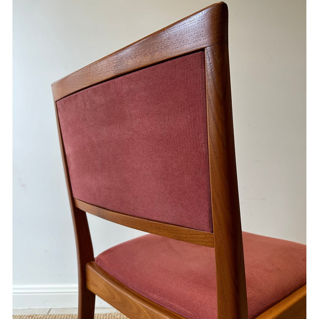 6 x Mid Century Teak Button Back Dining Chairs with Dusty Pink Upholstery by Parker