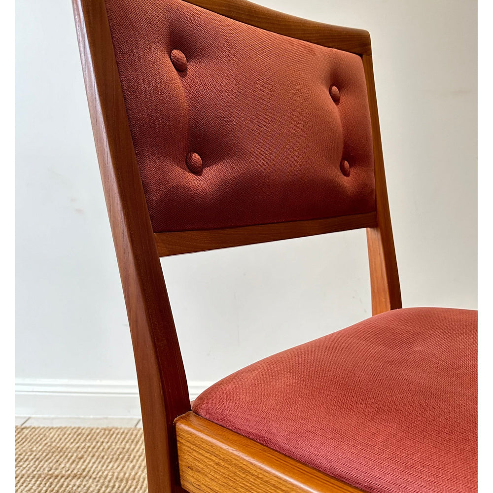 6 x Mid Century Teak Button Back Dining Chairs with Dusty Pink Upholstery by Parker