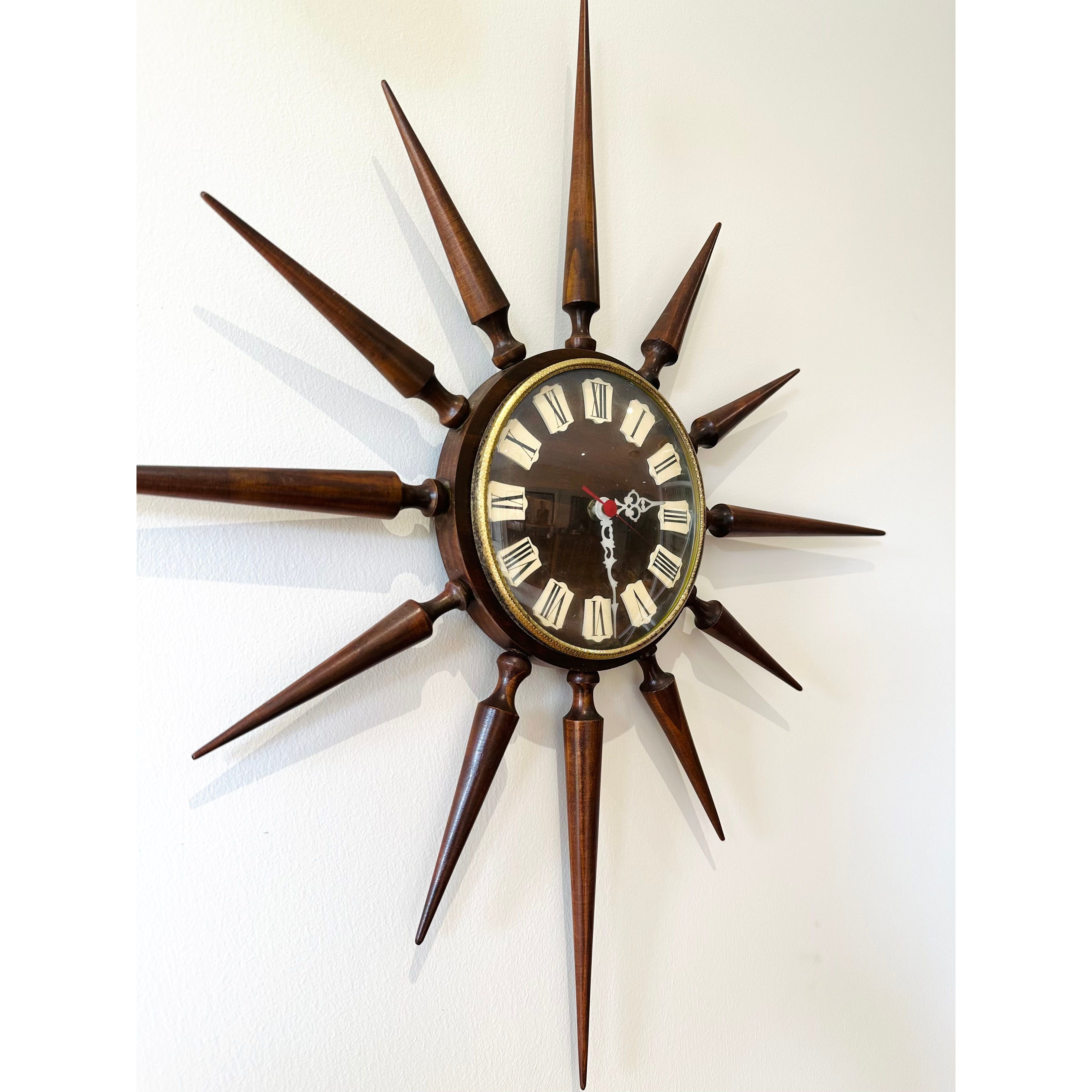 Mid Century Teak Starburst Sunburst Wall Clock with Junghans