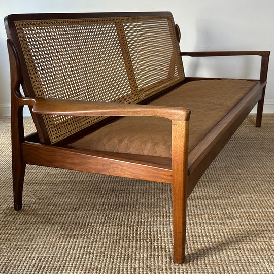 Mid Century 2 seater rattan and teak lounge by Fler - customise with warwick upholstery 