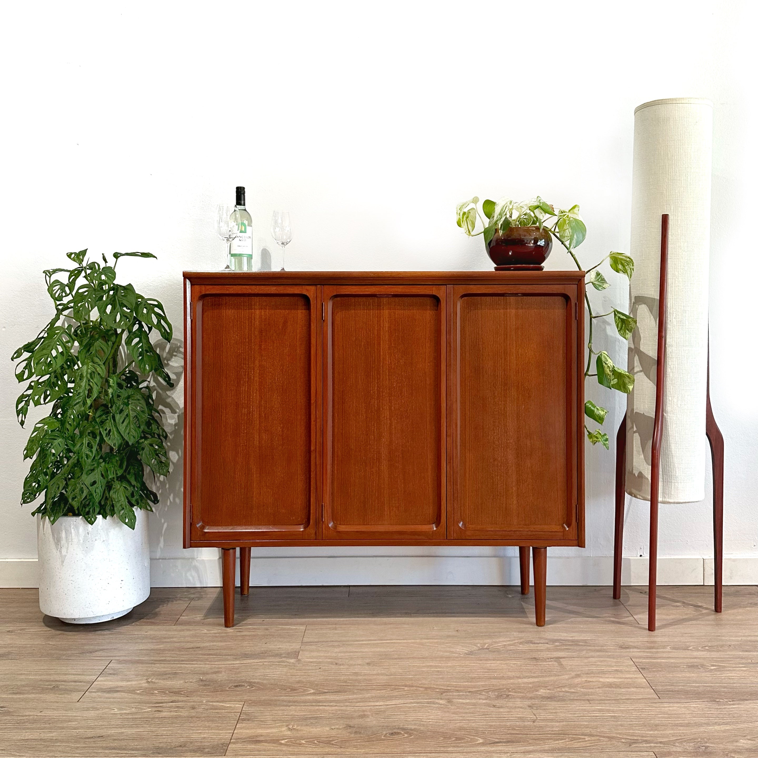 Mid Century Walnut Sideboard Bar Cabinet by Chiswell