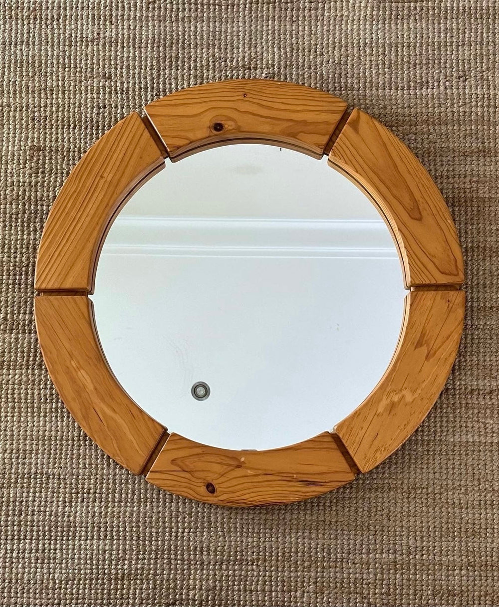 Mid Century Vintage Chunky Pine Hanging Mirror