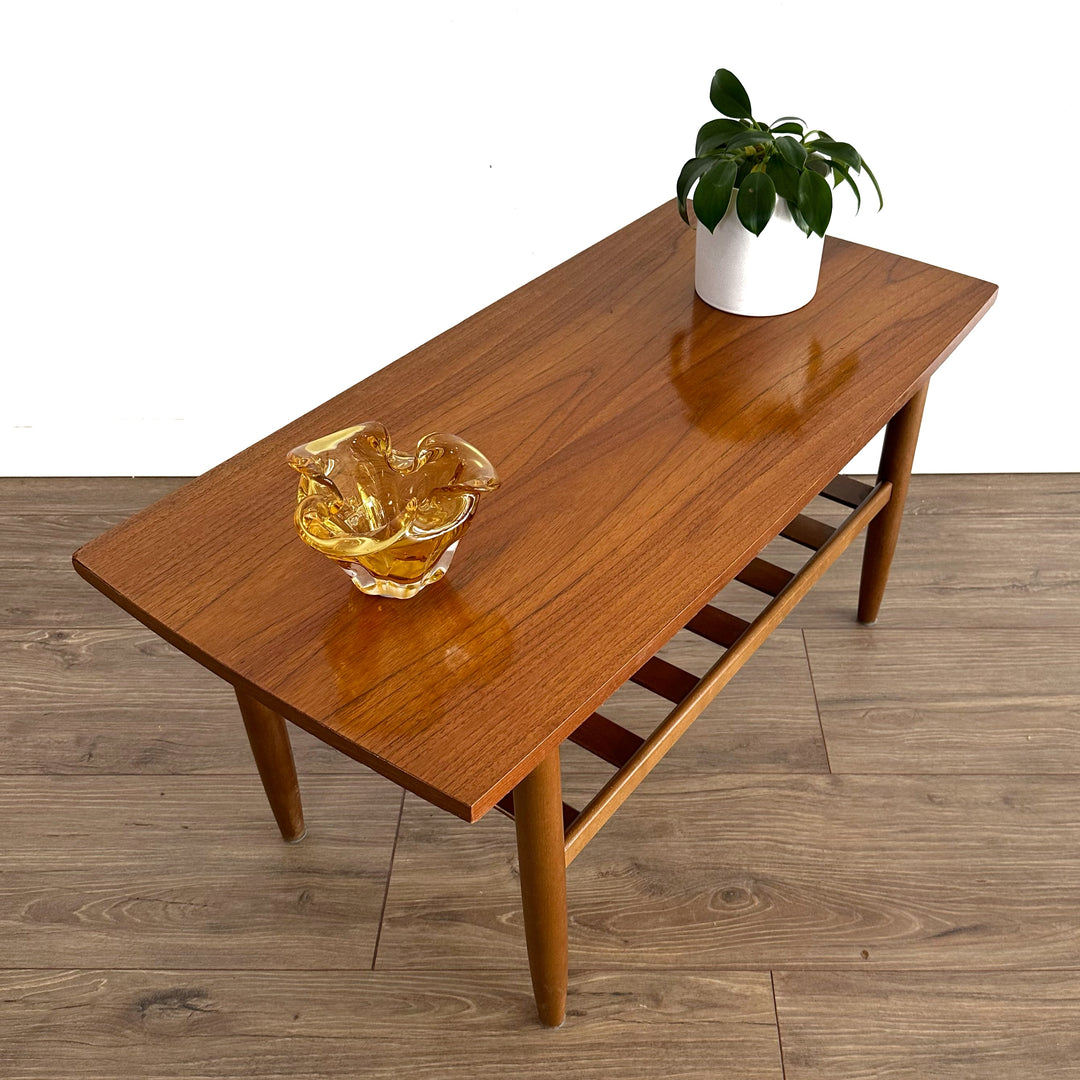 Mid Century Teak Coffee Table with Magazine Shelf